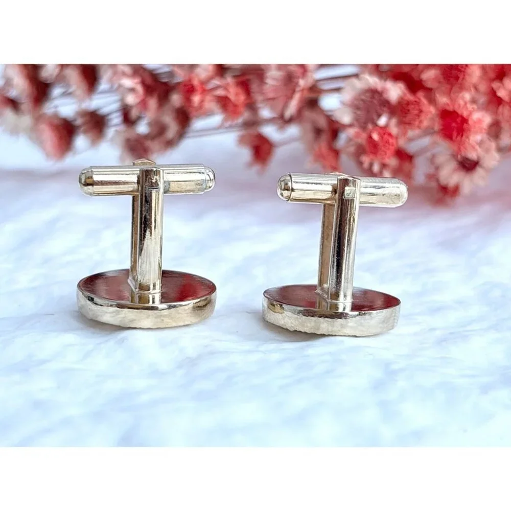 Knurled Textured 80's Style Retro Gold Toned Round Vintage Cuff Links